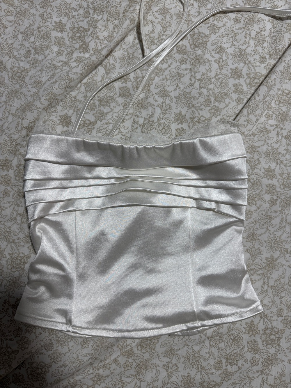 SHEIN White Satin Pleated Bustier Camisole